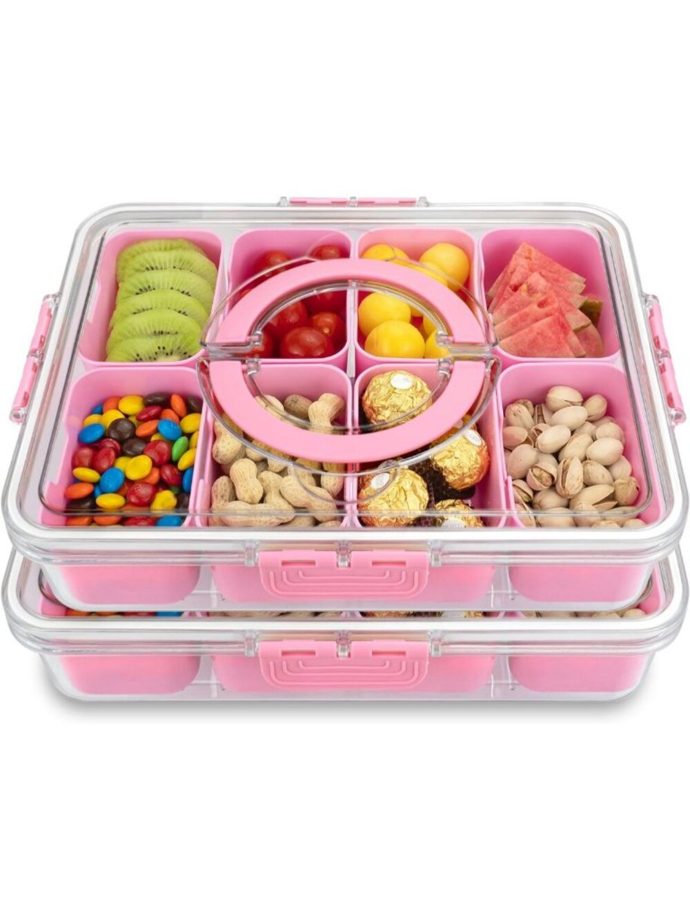 Versatile 8-Compartment Snack Tray with Lid & Handle - Perfect for Parties
